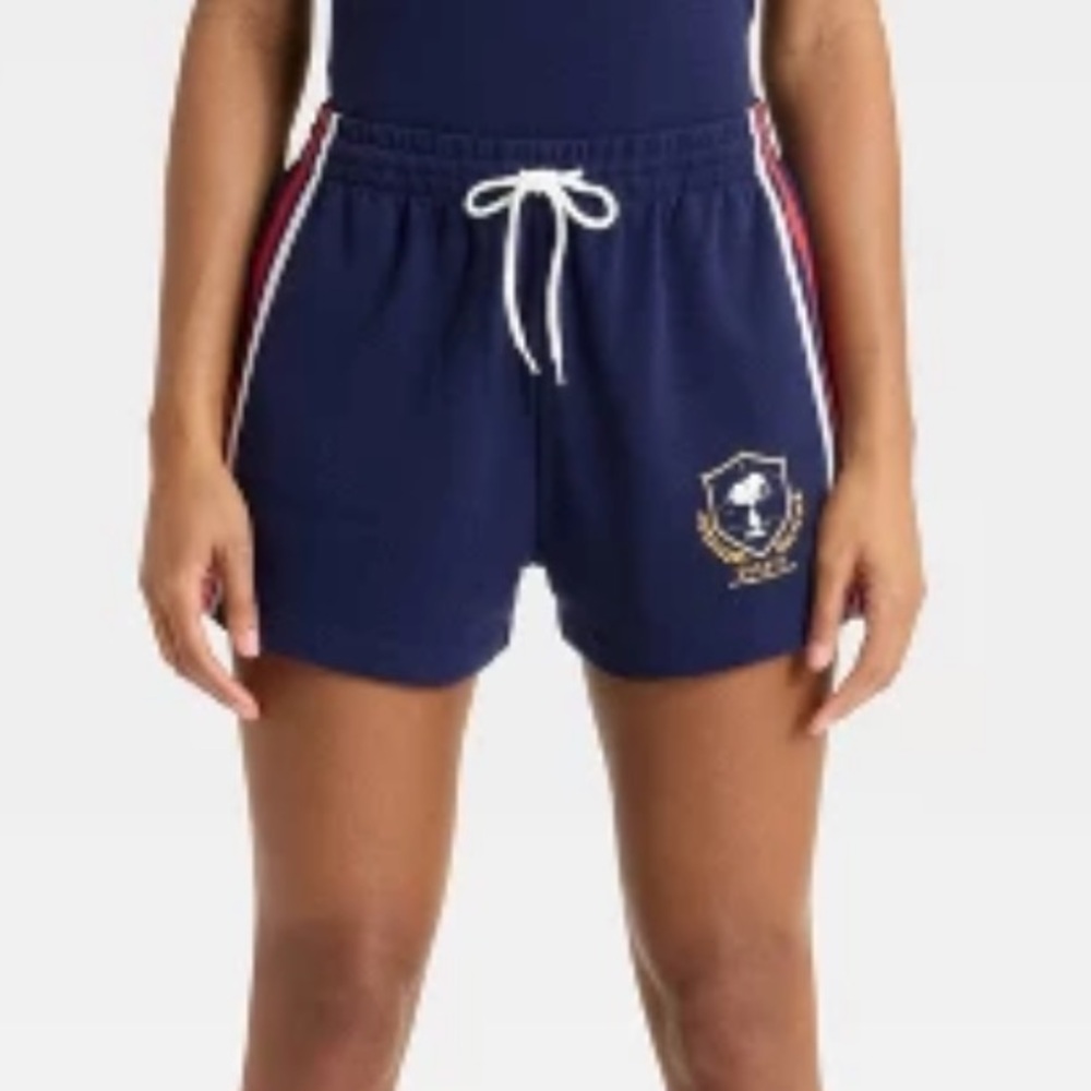 ⭐️ NEW Peanuts Snoopy Large Navy Blue Women's Shorts Red White Stripes